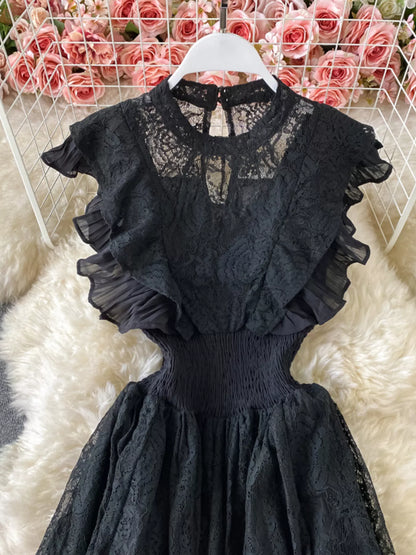 Ruffled Mock Neck Lace Maxi Dress