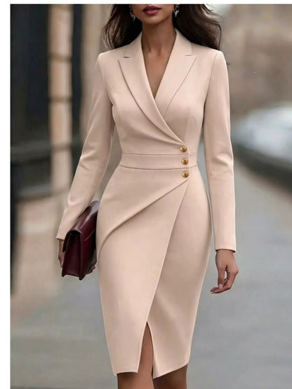 Lapel Collar Long Sleeve Blazer Dress