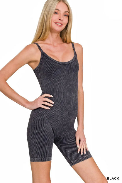 Zenana Stone Washed Ribbed Seamless Romper