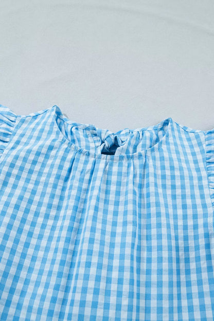 Knot Back Ruffled Short Sleeve Gingham Maxi Dress