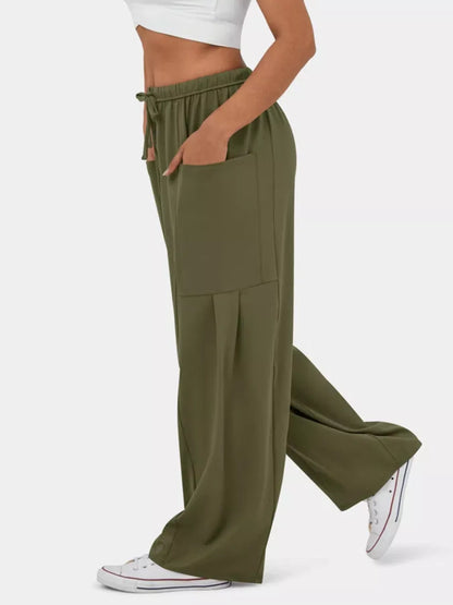 High-Waisted Drawstring Wide-Leg Pants