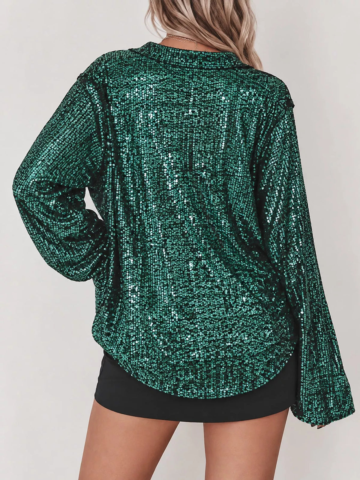 Full Size Sequin Button-Down Shirt Plus Size