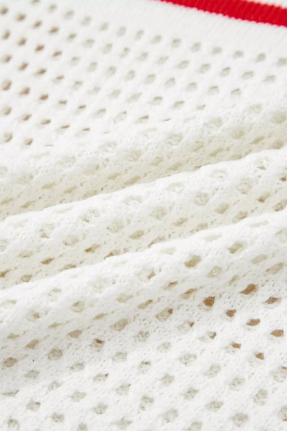 USA Flag Eyelet Knitted Cap Sleeve Sweater Top