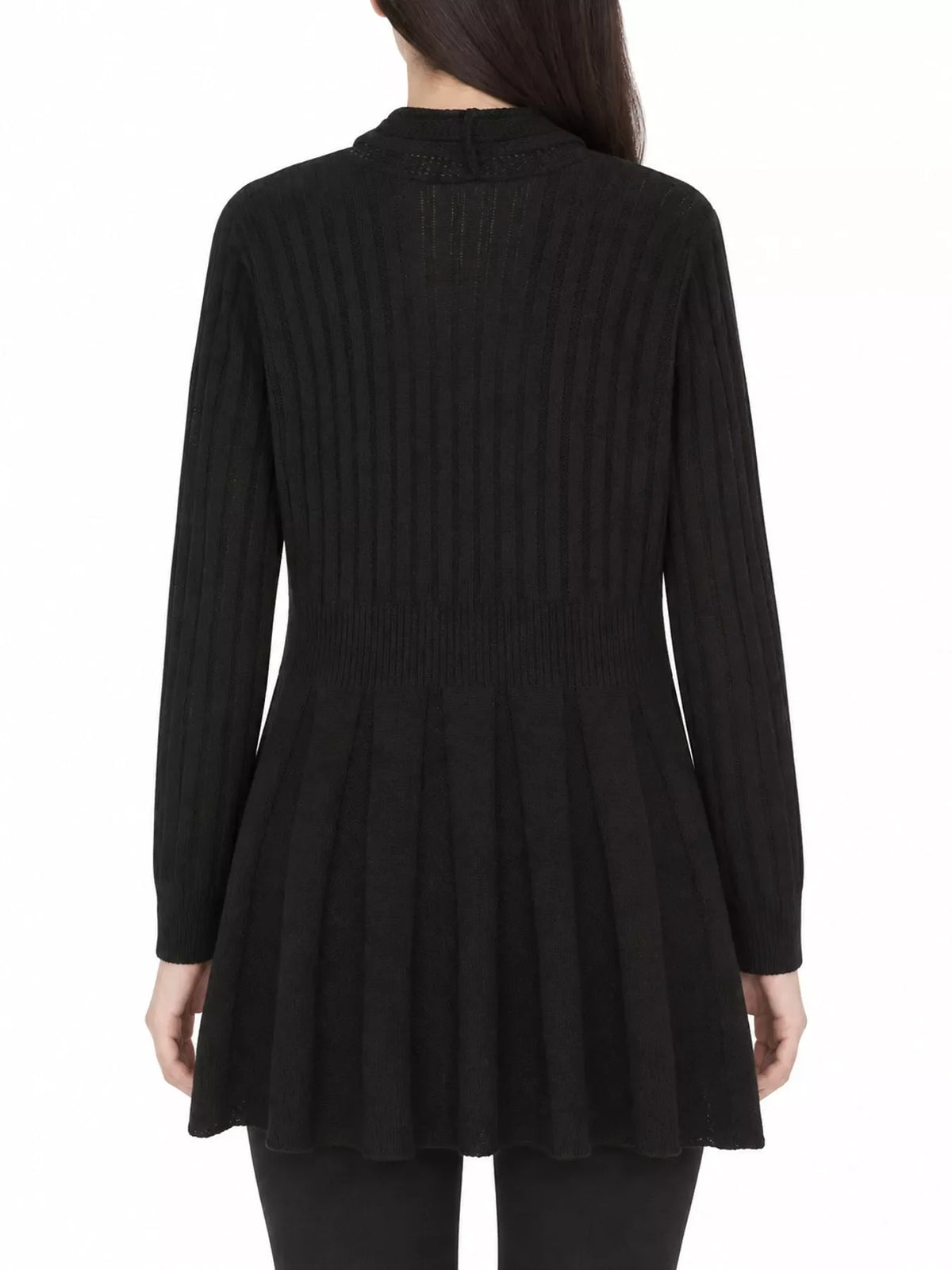 Elegant Ribbed Knit Open Front Flared Cardigan