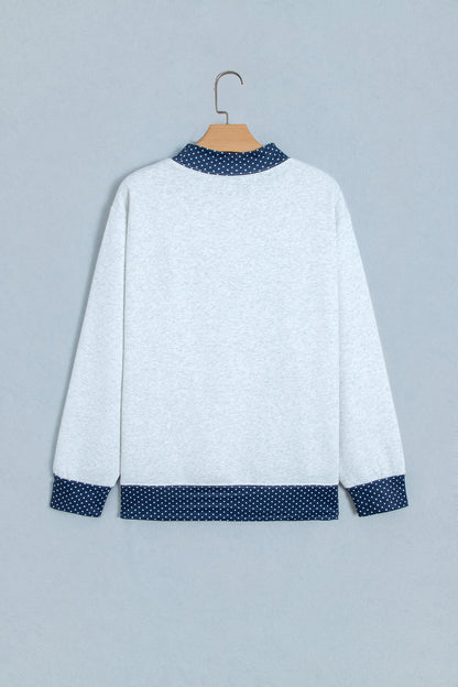 Light Grey Polka Dot Contrast Trim JESUS Letter Graphic Sweatshirt