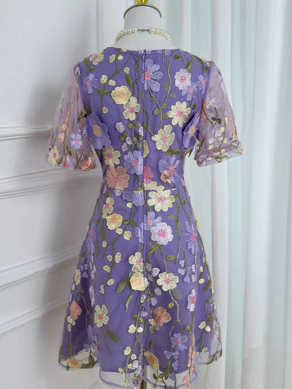 Plus Size Embroidered Floral V-Neck Mini Dress