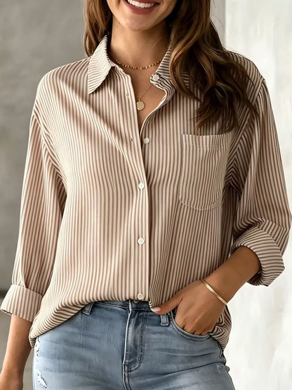 Full Size Striped Button-Down Long Sleeve Shirt Plus Size
