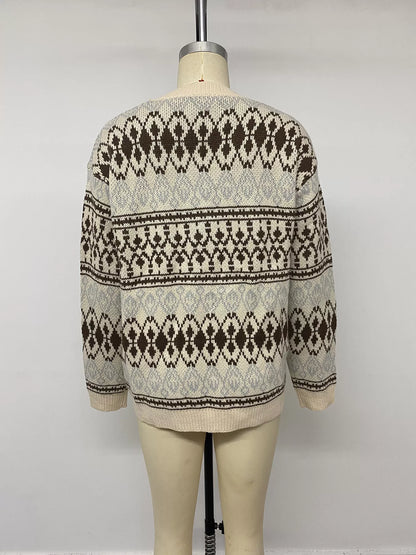 Fair Isle Pattern Crew Neck Sweater