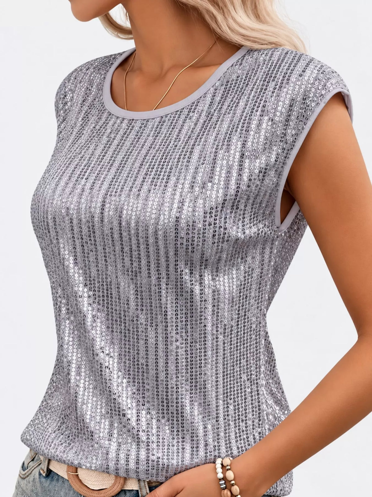 Sequin Round Neck Tank