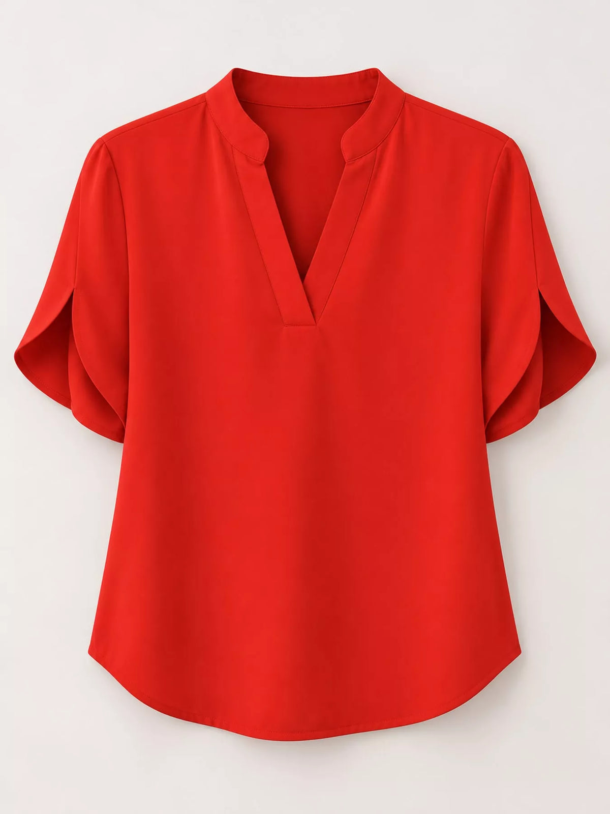 Notched Slit Short Sleeve Blouse