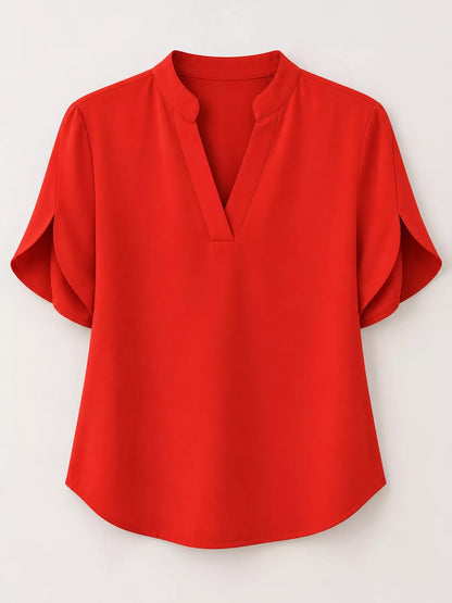 Notched Slit Short Sleeve Blouse
