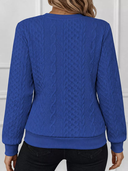 Full Size Quarter-Zip Cable Knit Sweatshirt Plus Size