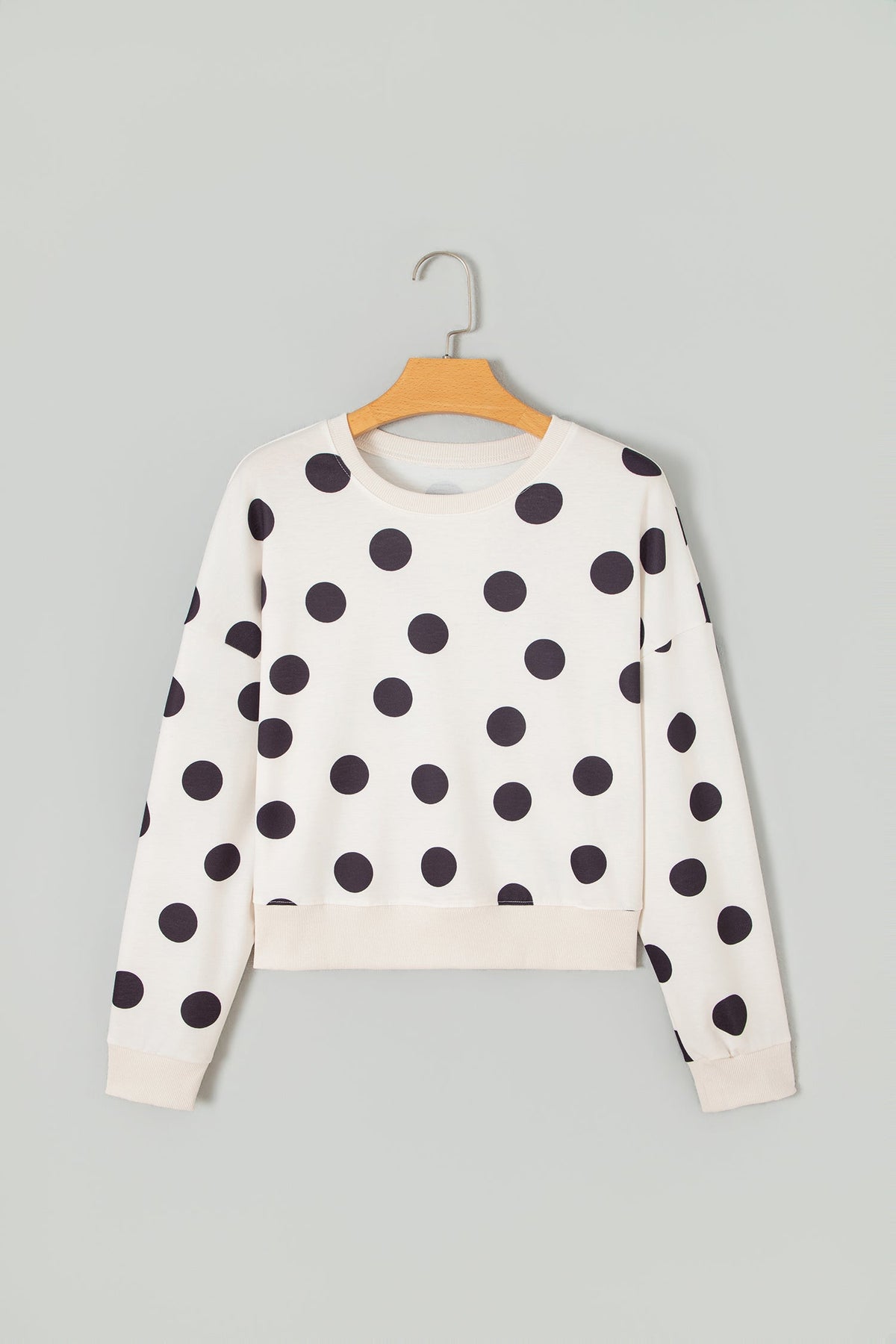 Beige Casual Polka Dot Round Neck Pullover Sweatshirt