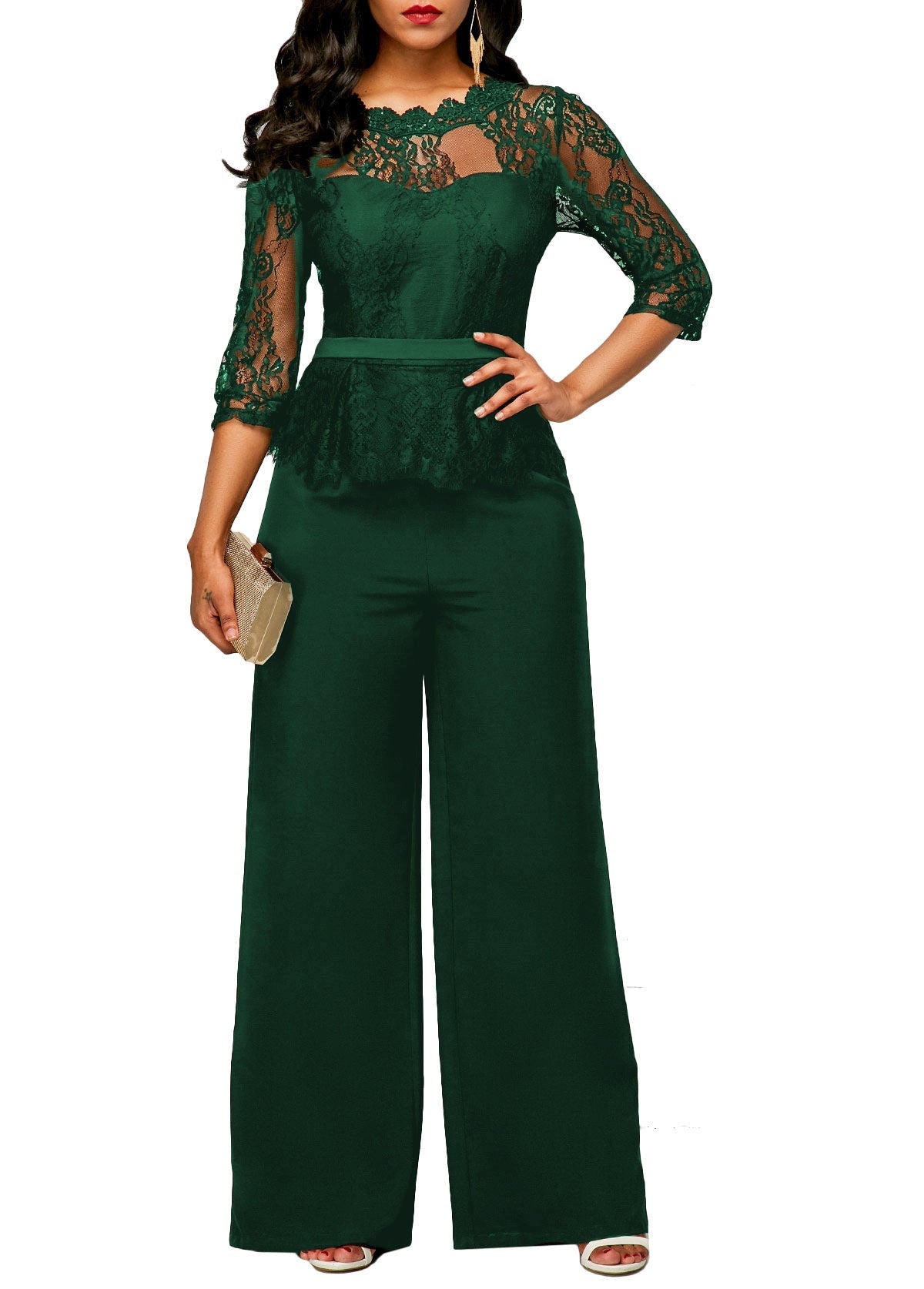 Formal Sexy Lace Jumpsuit Green