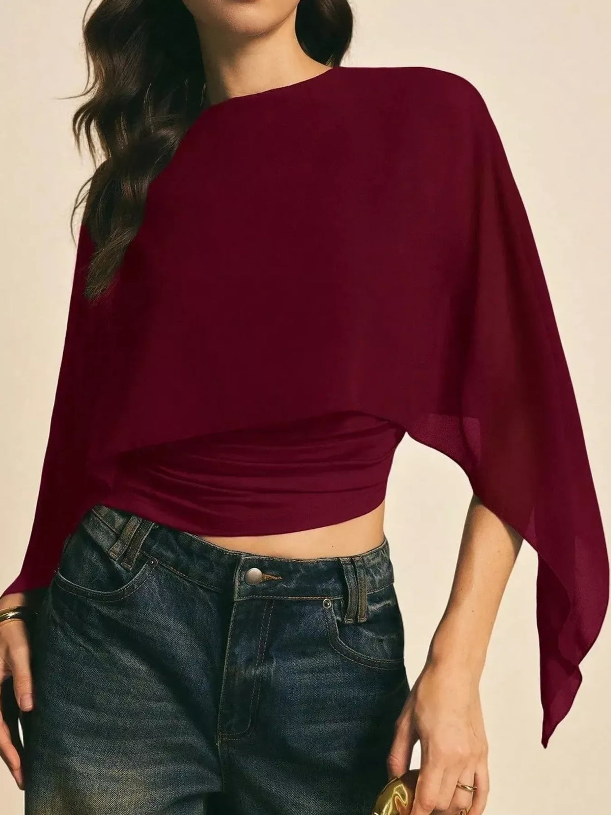 Cape Sleeve Round Neck Blouse