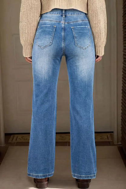 Acid Washed Straight Leg Full Length Casual Jeans