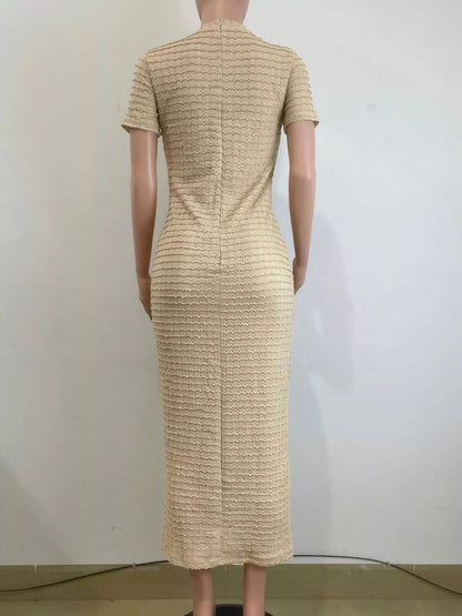 Textured Short Sleeve Midi Dress