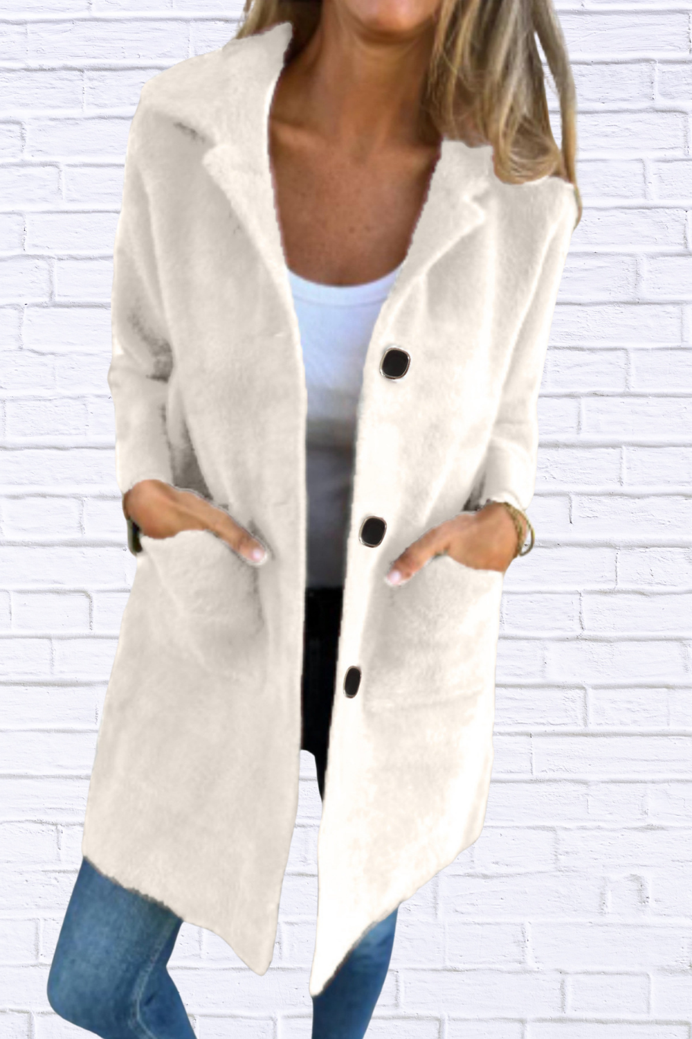 Full Size Button-Down Long Sleeve Longline Coat Plus Size Apricot
