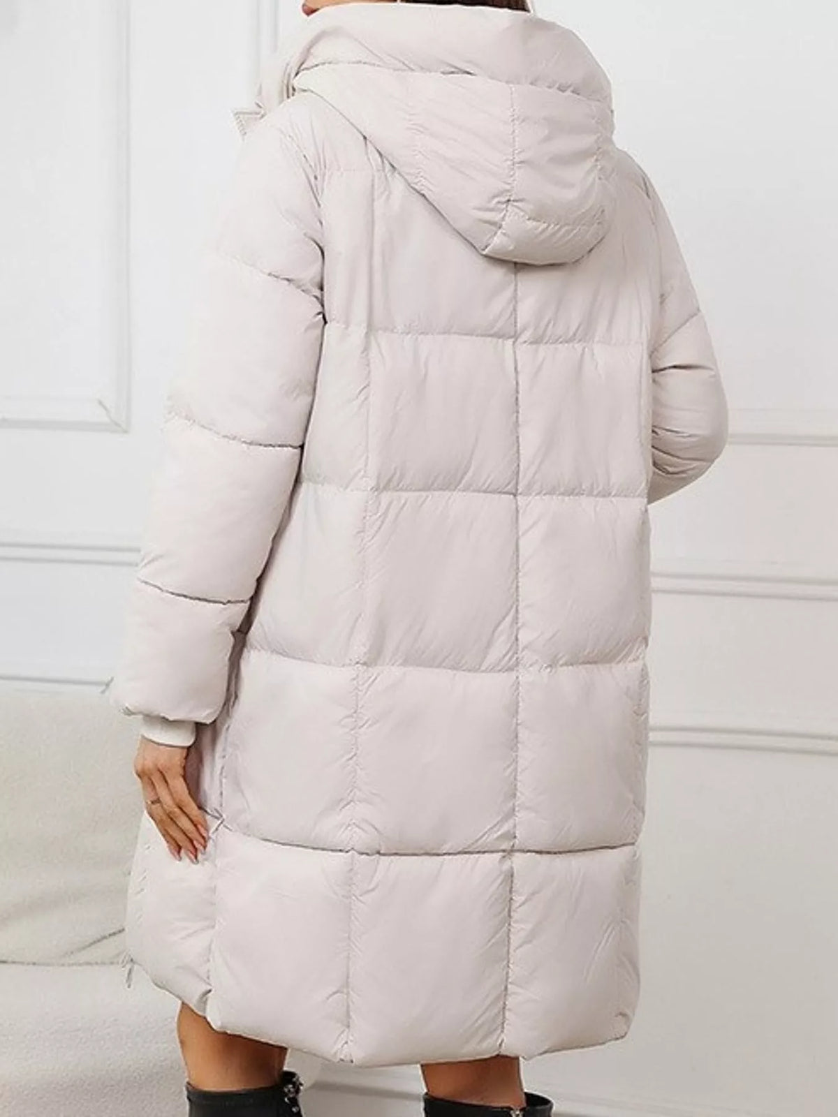 Full Size Zip Up Hooded Longline Puffer Outerwear Plus Size