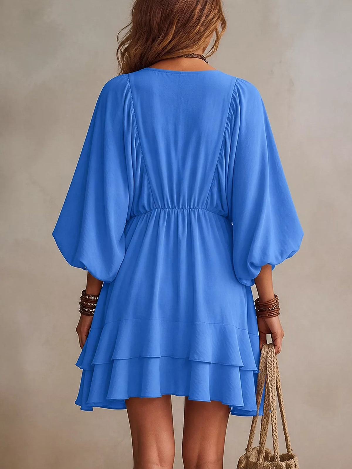 Ruffled Balloon Sleeve Mini Dress