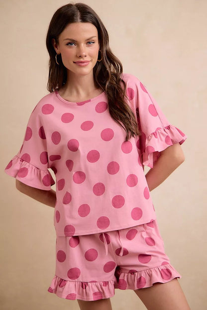 BiBi Polka Dots Printed Ruffled Detail Top And Shorts Set