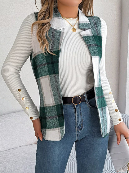 Plaid Open Front Vest