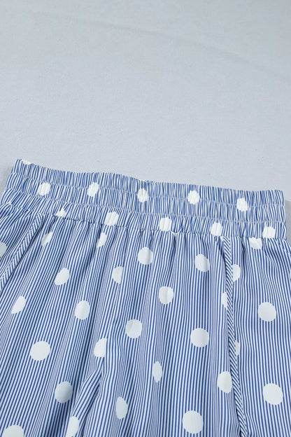 Polka Dot Striped Elastic Waist Shorts