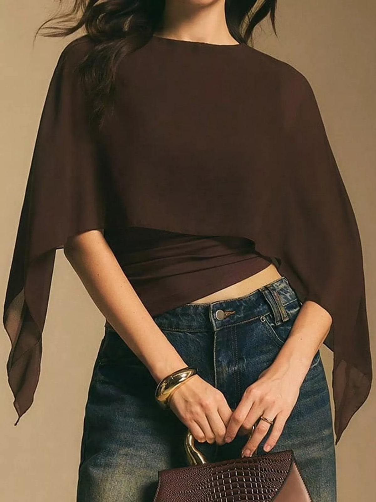 Cape Sleeve Round Neck Blouse