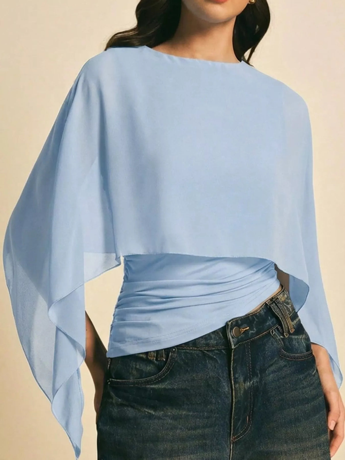 Cape Sleeve Round Neck Blouse