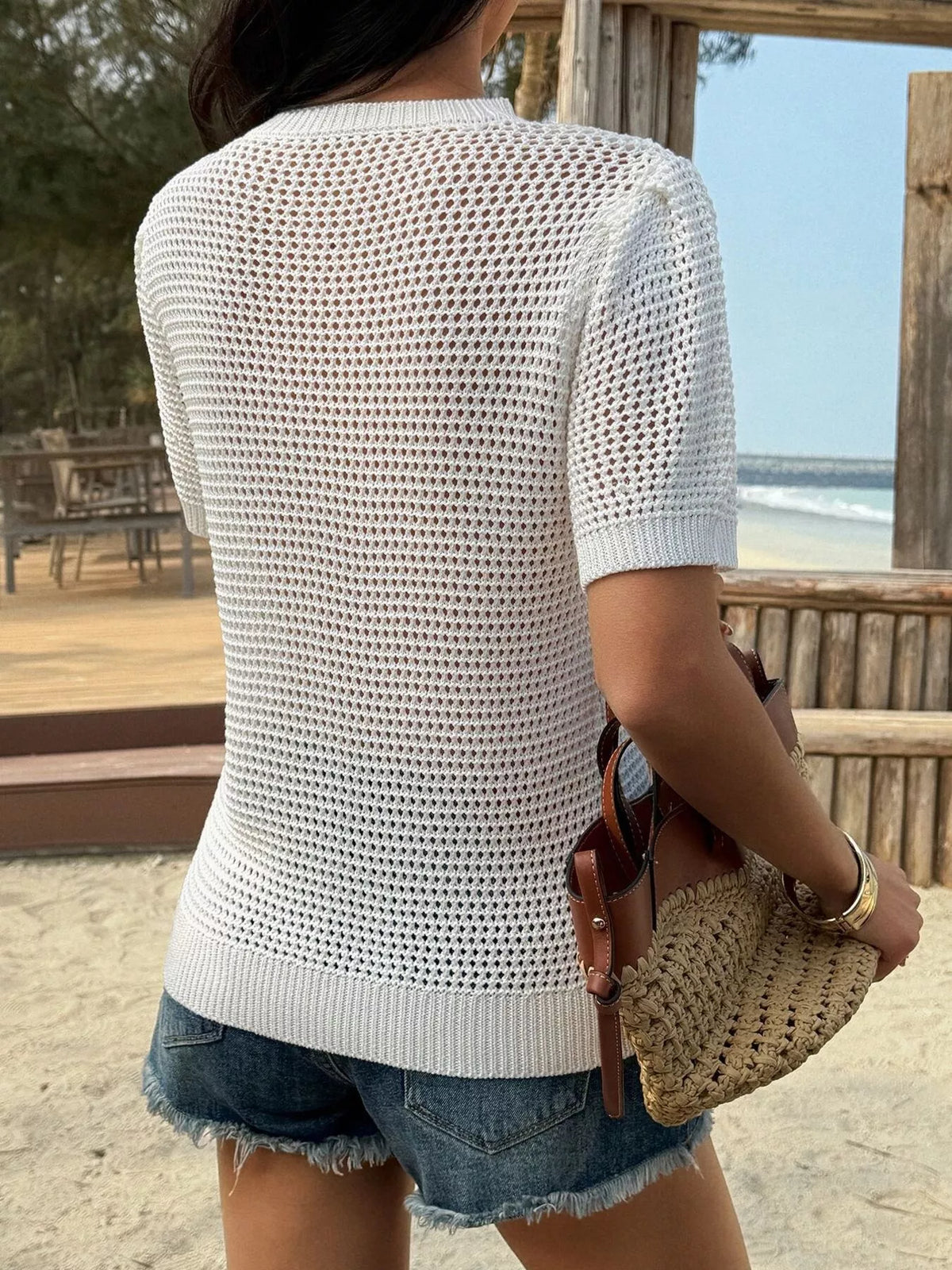 Floral Embroidered Crochet Knit Top