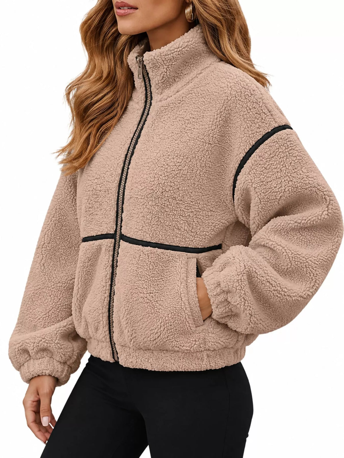 Stand Collar Cozy Sherpa Fleece Zip-Up Jacket
