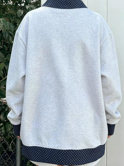 Polka Dot Contrast Trim Dropped Shoulder Sweatshirt