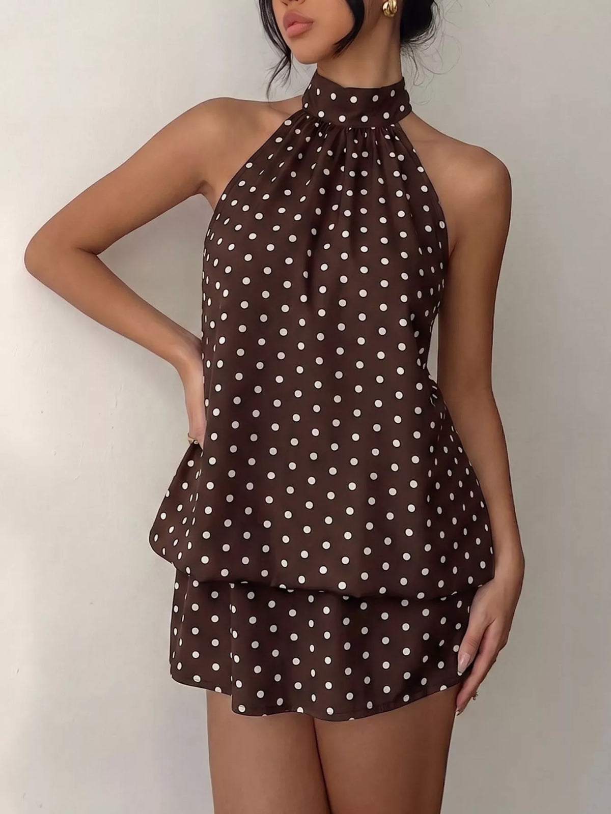 Polka Dot Halter Neck Mini Dress