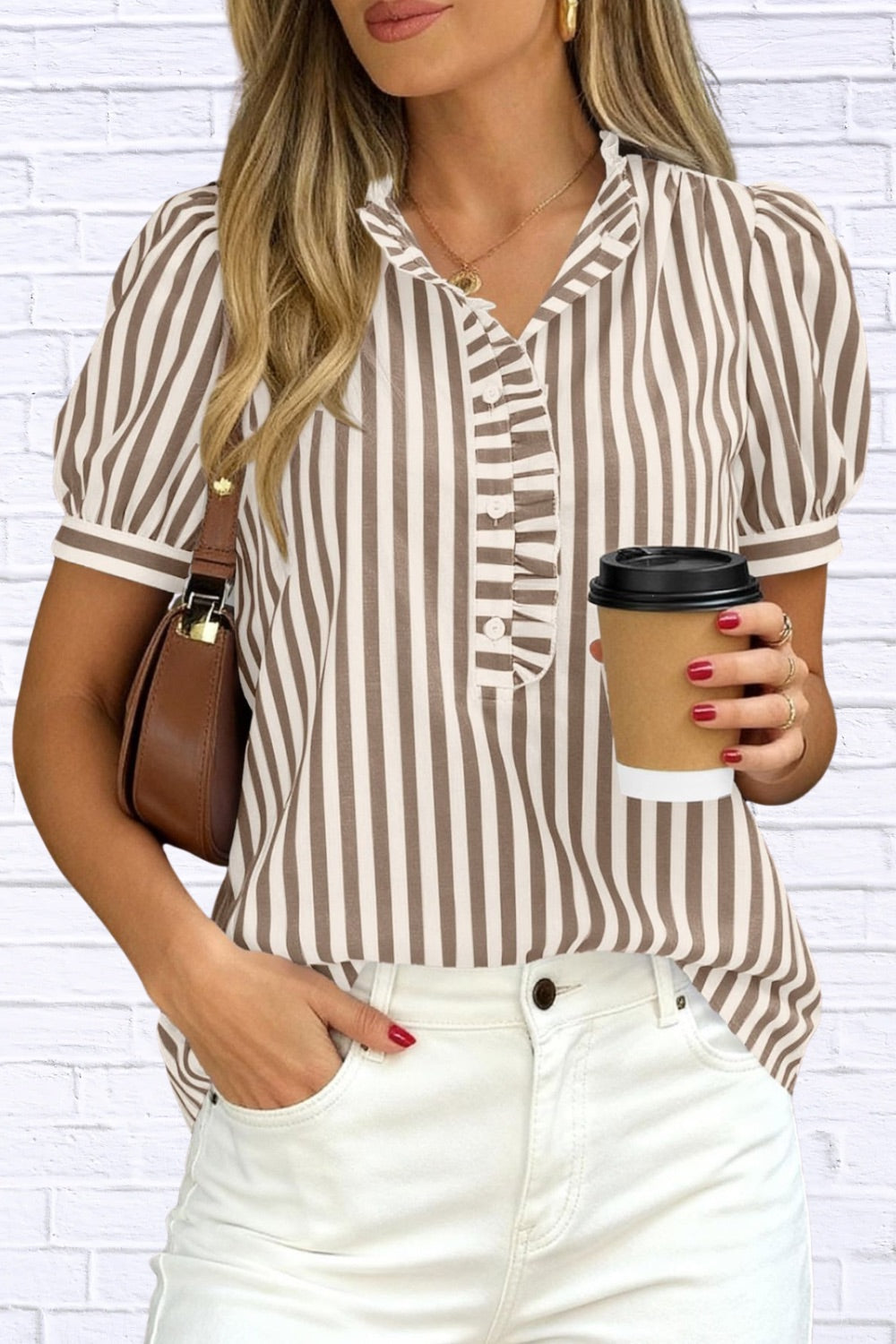 Frill Striped Puff Sleeve Blouse | Chic Women’s Top