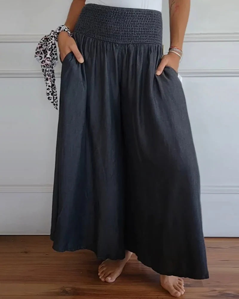 Wide Leg Pant With Smocked Waist