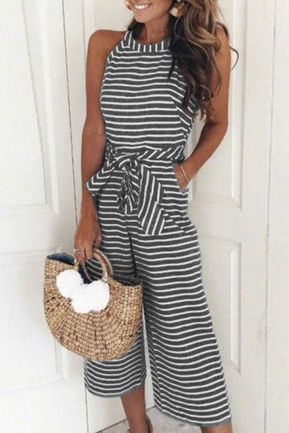 Clidress Striped Wide Leg Knot Jumpsuit