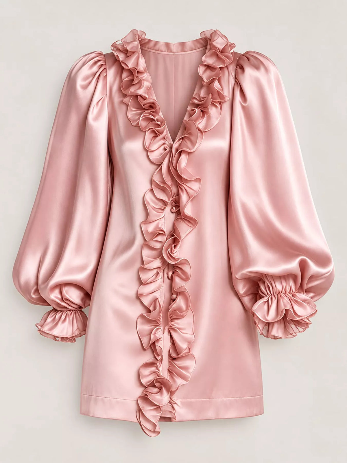 Ruffle Trim Puff Sleeve Mini Dress