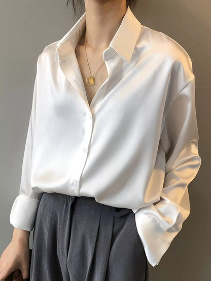 Satin Button-Down Long Sleeve Shirt