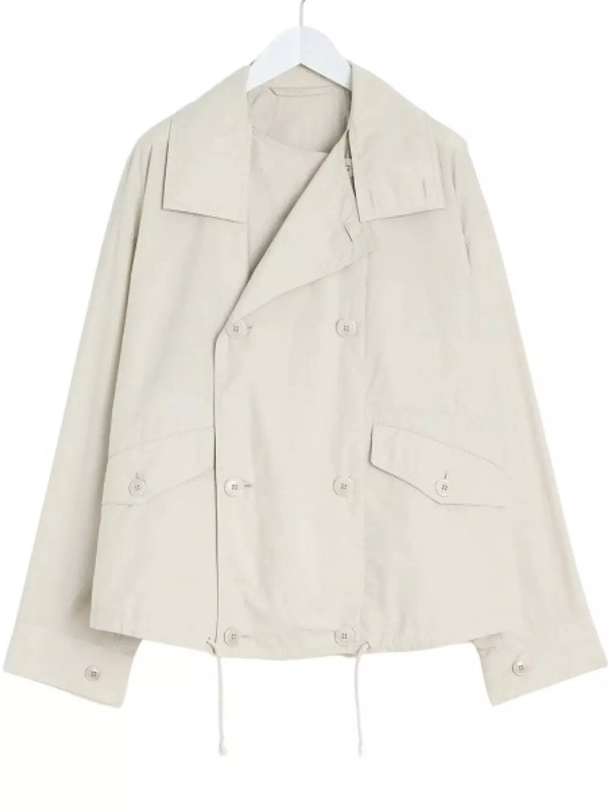 Double-Breasted Utility Jacket with Drawstring Hem