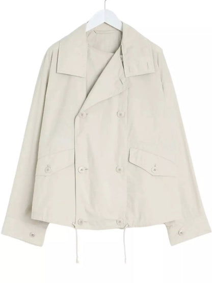 Double-Breasted Utility Jacket with Drawstring Hem
