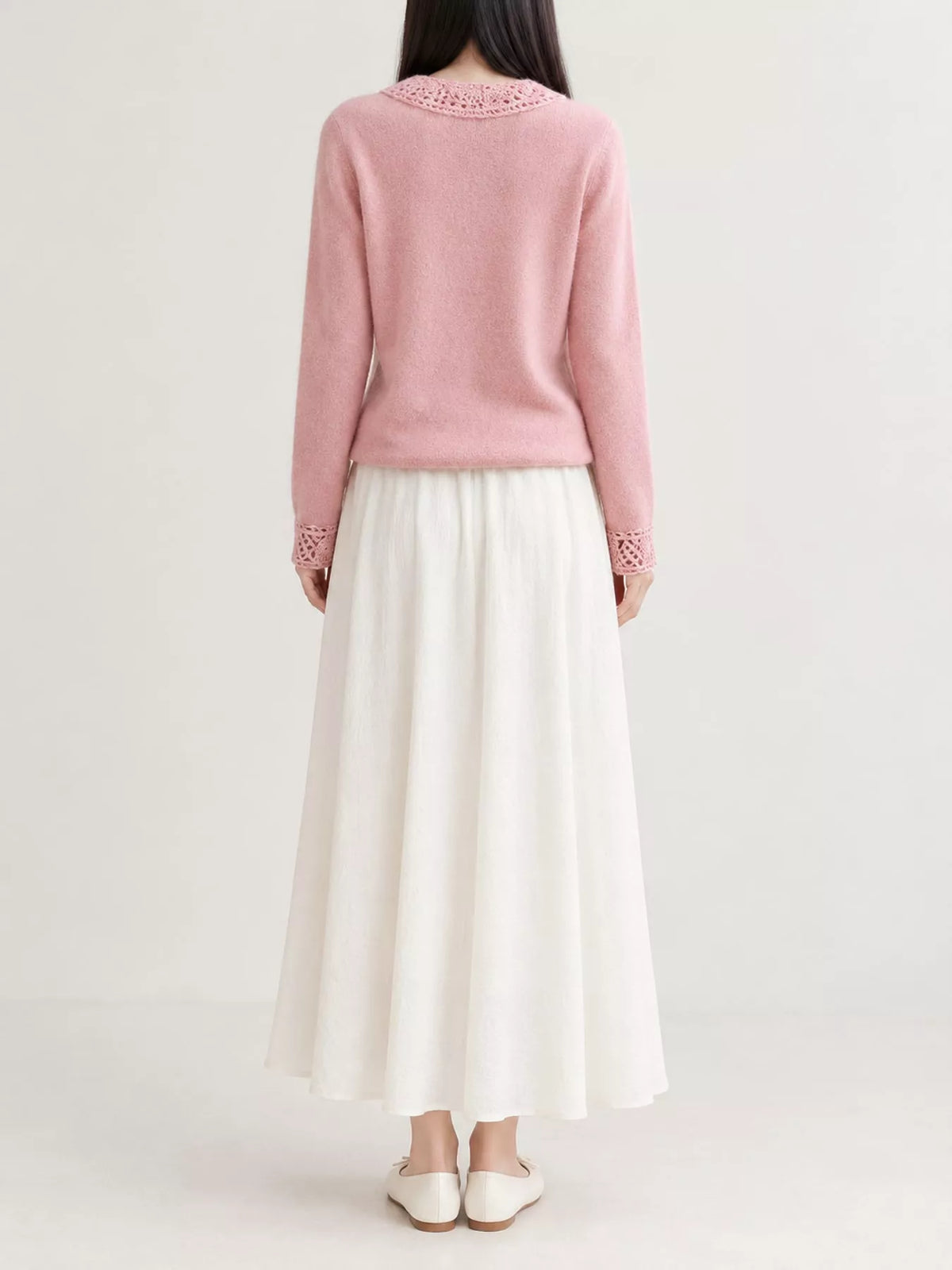 Lace-Collar Button Down Knit Cardigan