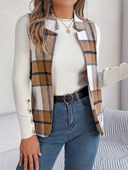 Plaid Open Front Vest