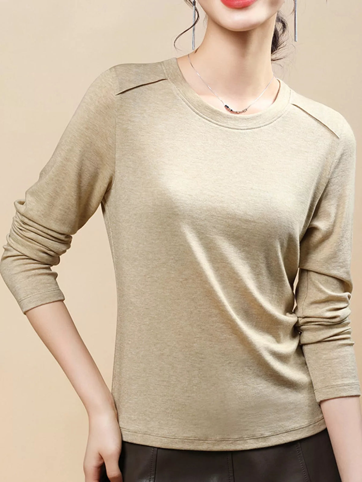 Plus Size Solid Long-Sleeve Crew Neck T-Shirt