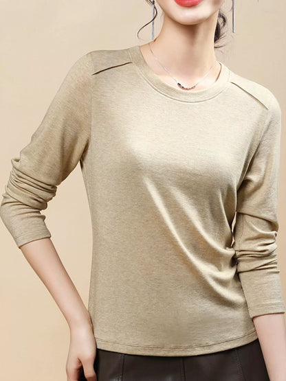 Plus Size Solid Long-Sleeve Crew Neck T-Shirt