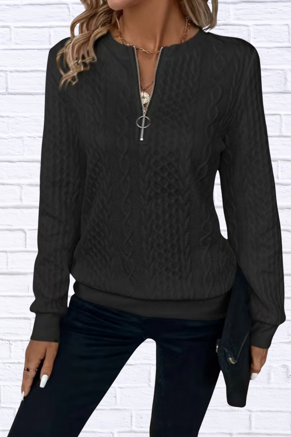 Quarter-Zip Long Sleeve Sweatshirt Black