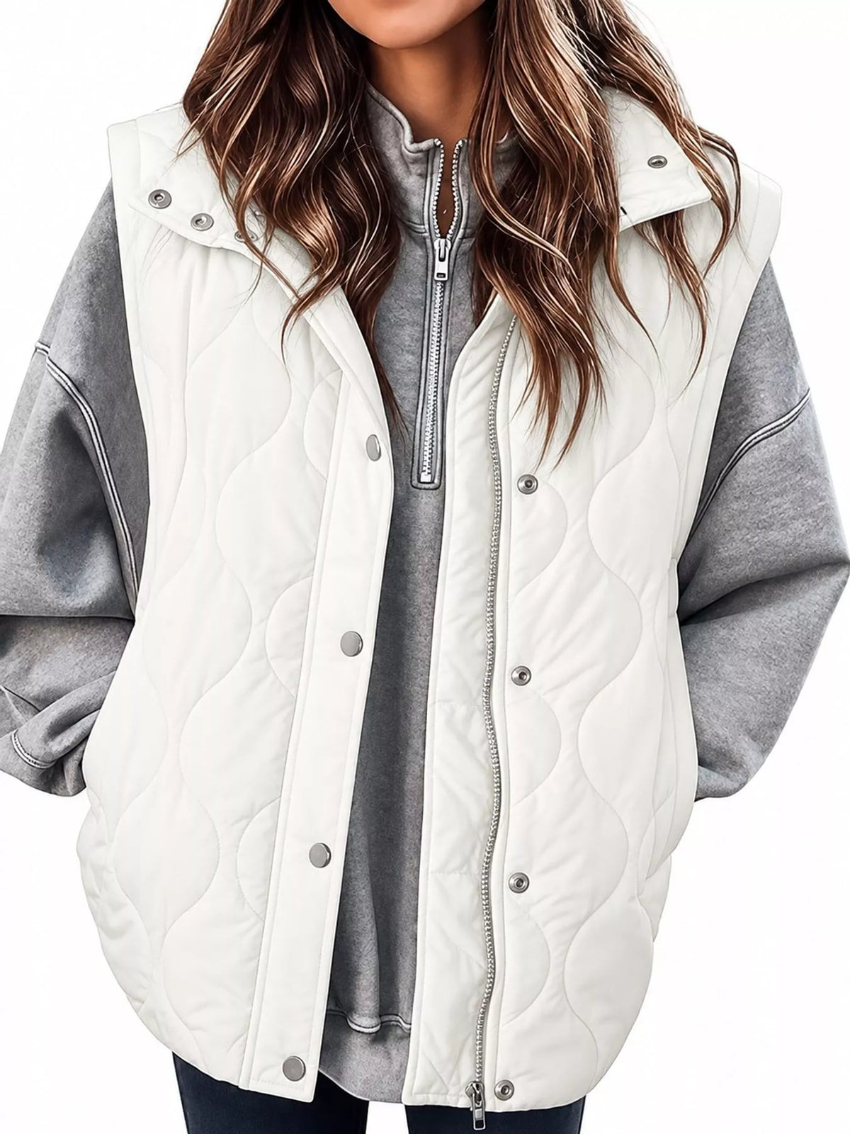 Quilted Snap Button Vest Coat