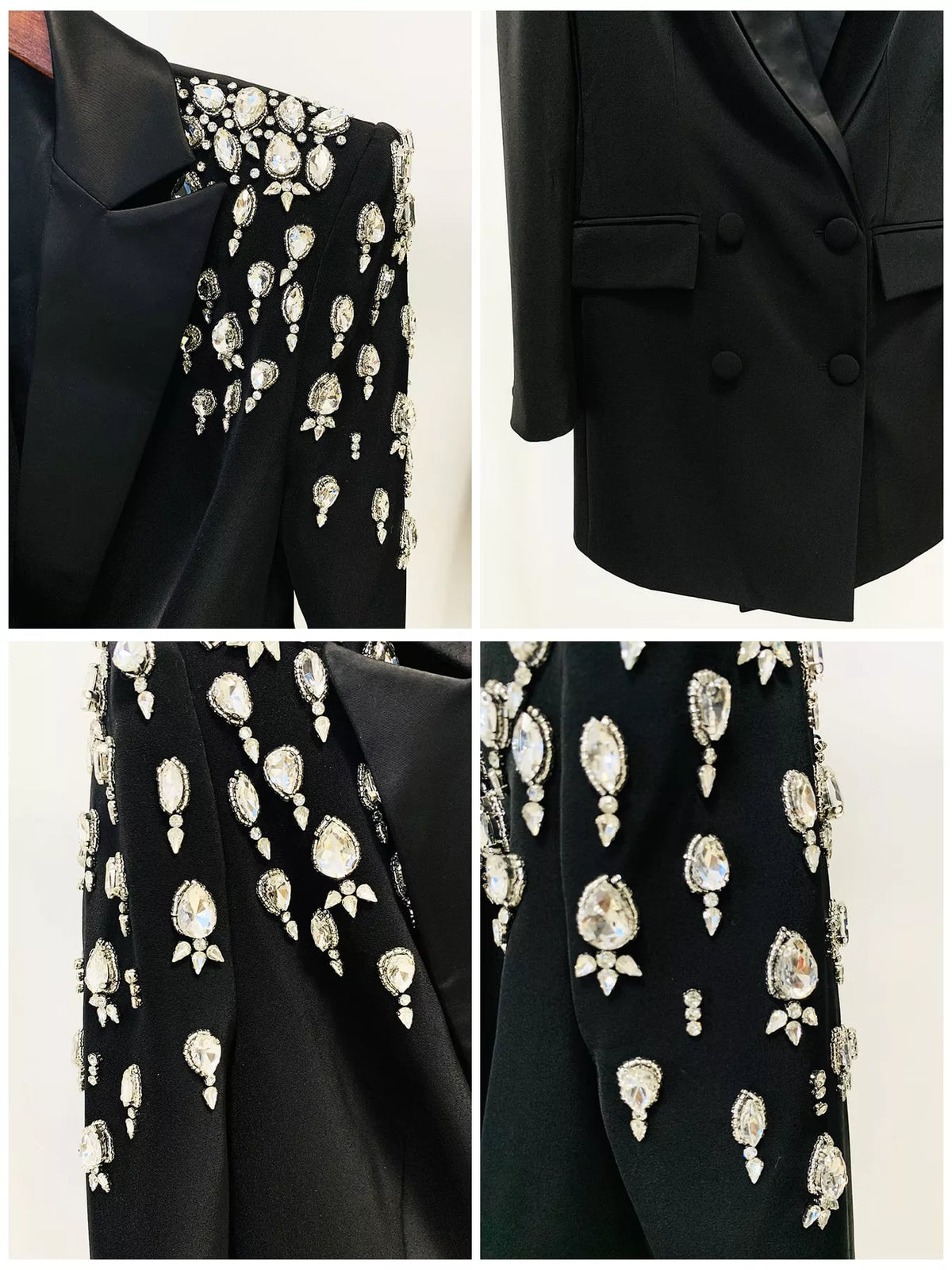 Full Size Rhinestone Shoulder Double-Breasted Blazer Plus Size