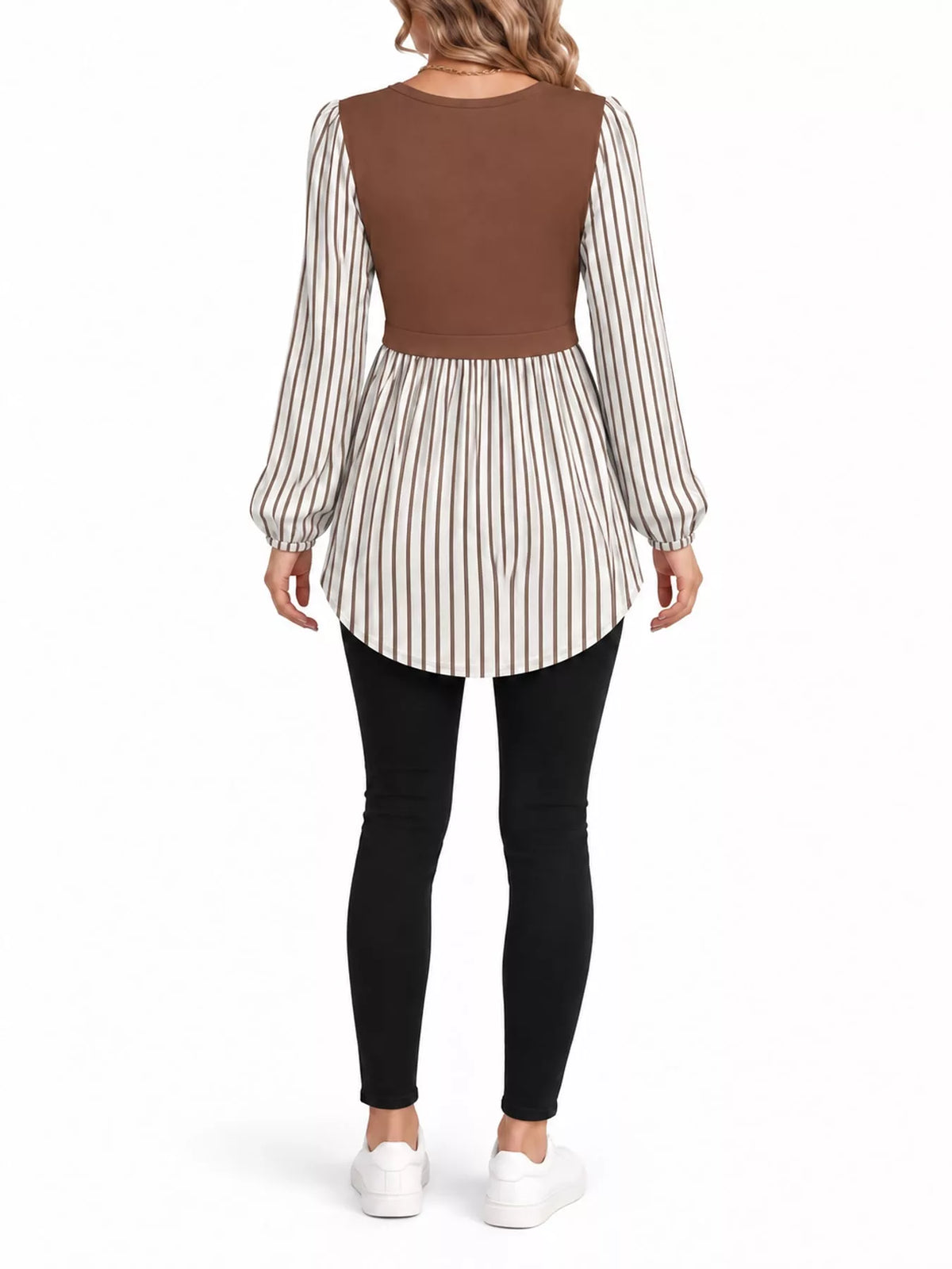 Full Size Striped Long Sleeve Blouse Plus Size