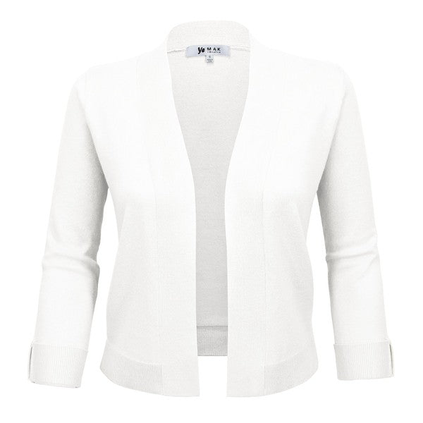 Open Front Cropped Bolero Shrug Cardigan White