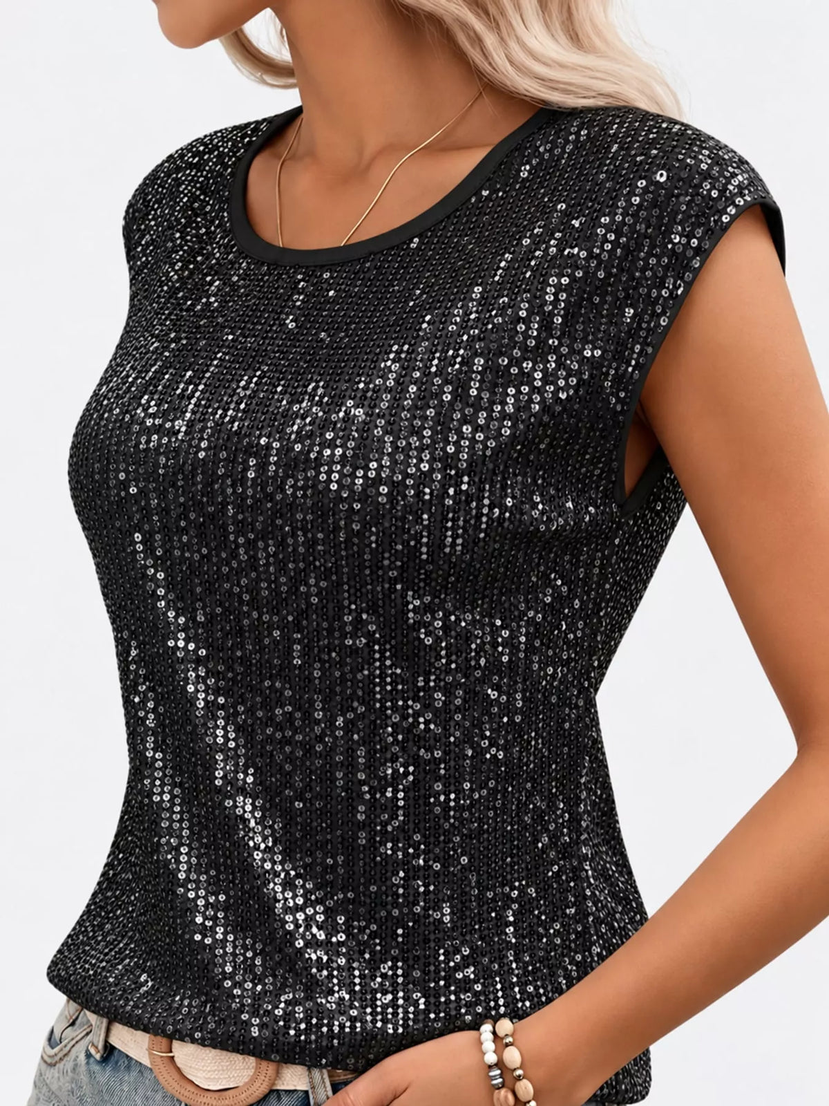 Sequin Round Neck Tank